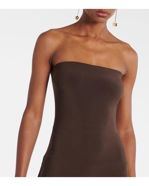 Norma Kamali Purple Strapless Jersey Jumpsuit