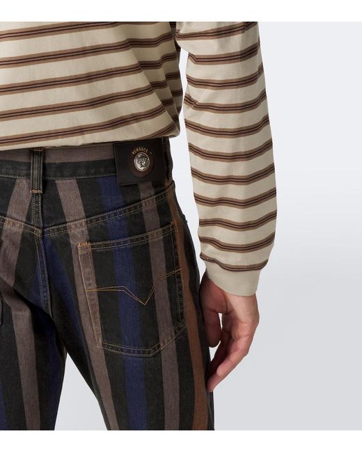 Jeans Rectos A Rayas Versace de hombre de color Gray