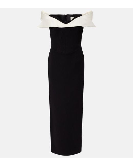 The New Arrivals Ilkyaz Ozel Black Jacqueline Off-Shoulder Midi Dress