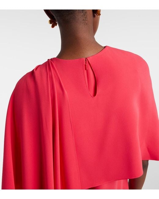 Oscar de la Renta Red Embellished Silk-Blend Georgette Gown