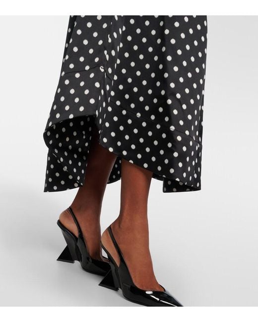 Ganni Black Polka-Dot Satin Maxi Skirt