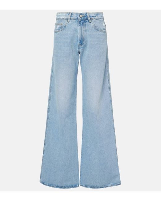 Coperni Blue Leather-trimmed Wide-leg Jeans