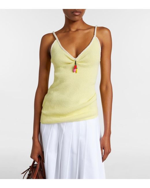 Prada Yellow Embellished Cotton-Blend Boucle Top