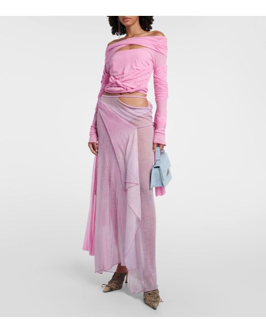 Acne Pink Wrap Wool-blend Maxi Skirt