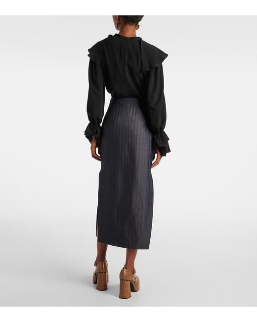 Etro Blue Wool-Blend Pencil Skirt