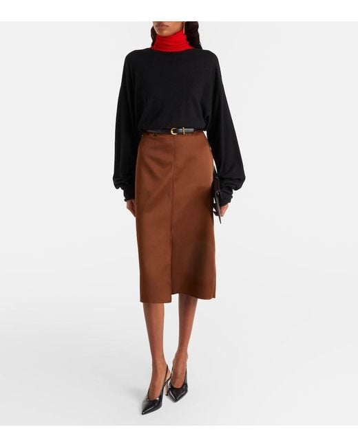 Dorothee Schumacher Brown Shiny Statement High-Rise Duchesse Pencil Skirt