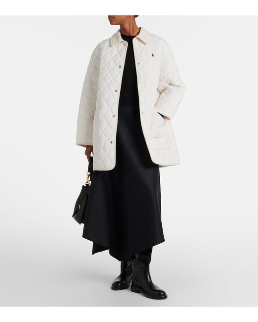 Polo Ralph Lauren White Logo Quilted Corduroy-Trimmed Coat
