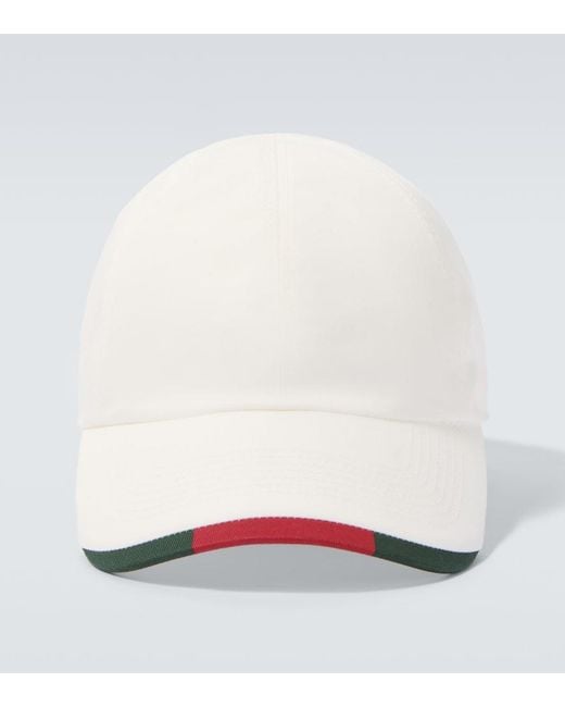Gucci White Web Stripe Cotton-Blend Baseball Cap for men
