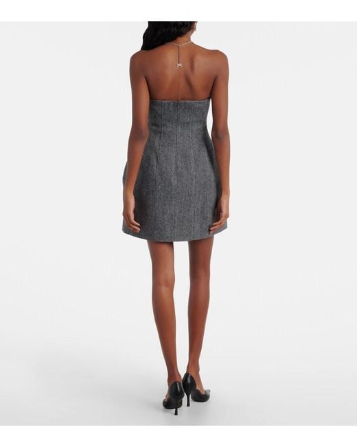 Self-Portrait Black Herringbone Wool-Blend Bustier Dress