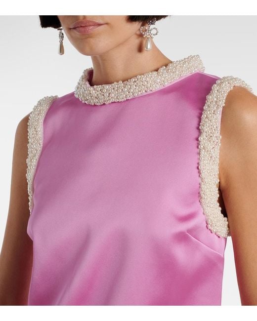 Self-Portrait Pink Faux Pearl-Trimmed Satin Minidress