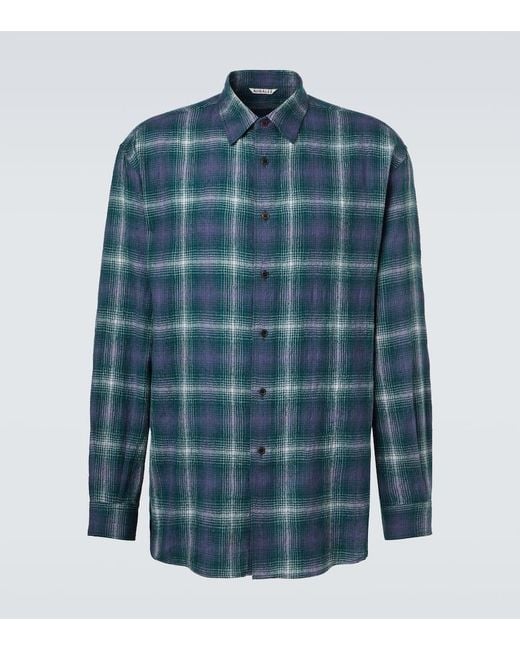 Auralee Blue Checked Wool Shirt for men