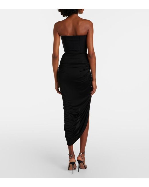 David Koma Black Embellished Draped Wool-Blend Corset Dress