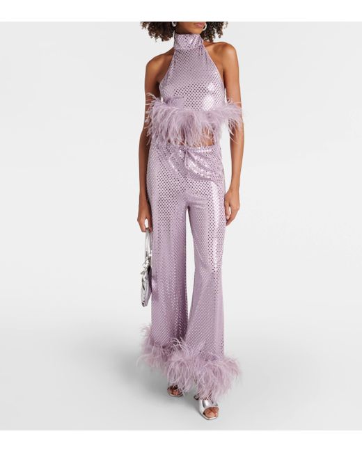 Oseree Pink Disco Plumage Feather-trimmed Pants