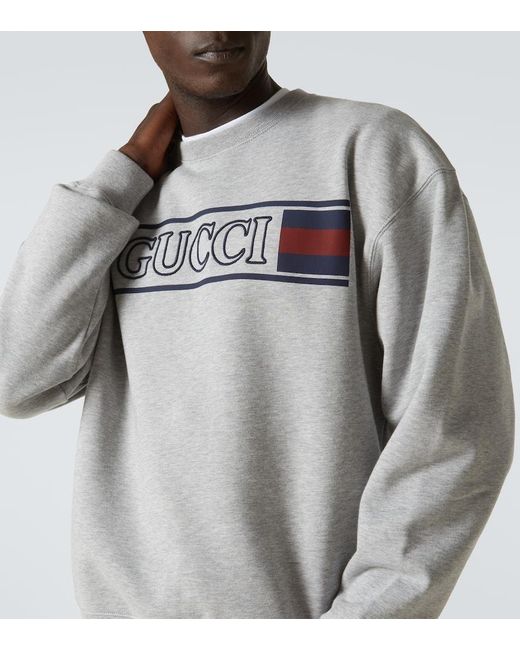 Sudadera En Jersey De Algodon Con Web Gucci de hombre de color Gray