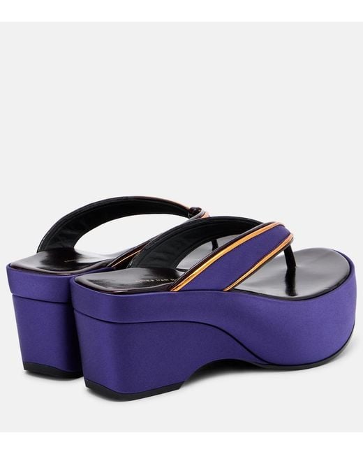 Dries Van Noten Blue Satin Thong Sandals
