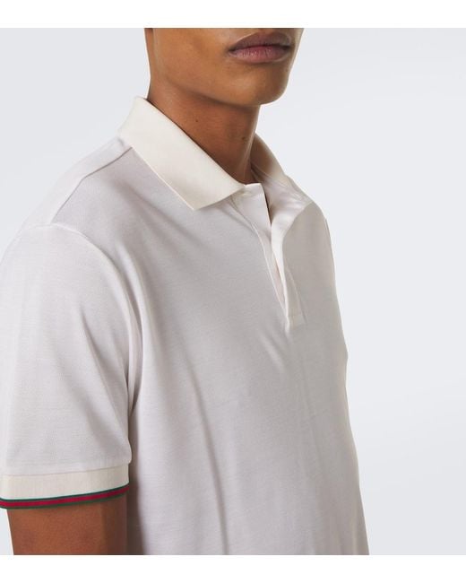 Gucci White Web Stripe Silk Jersey Polo Shirt for men
