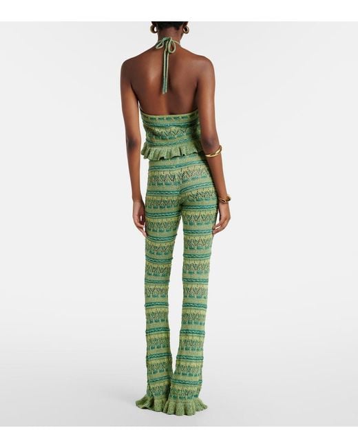 Etro Green Crochet Cotton Flared Pants