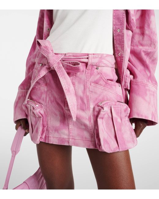 Blumarine Pink Camouflage Denim Cargo Miniskirt