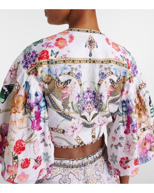 Camilla Red Floral Linen Crop Top