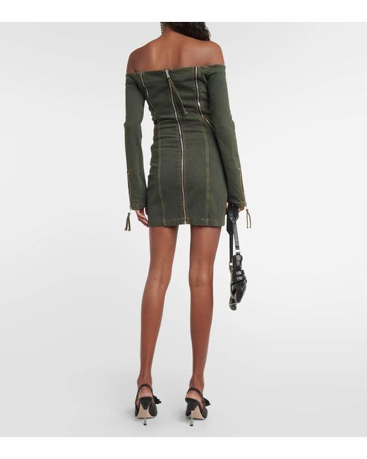 Miniabito Di Jeans Con Scollo Bardot di Blumarine in Green