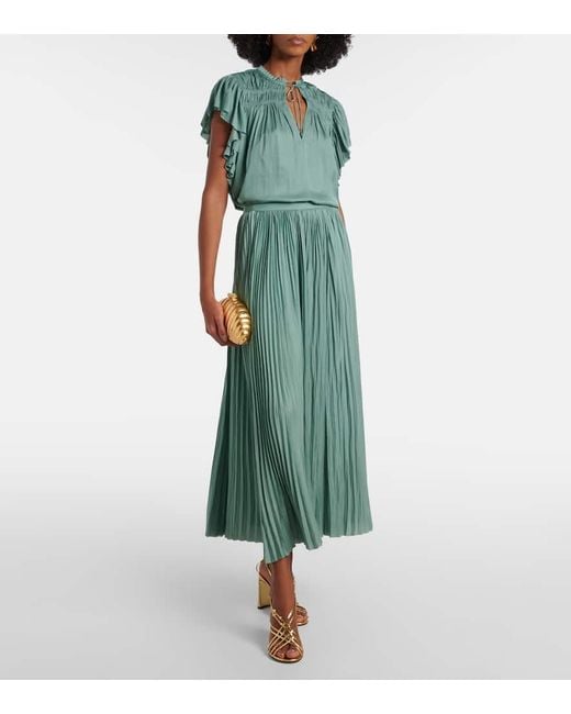 Ulla Johnson Green Agosta Plisse Satin Top