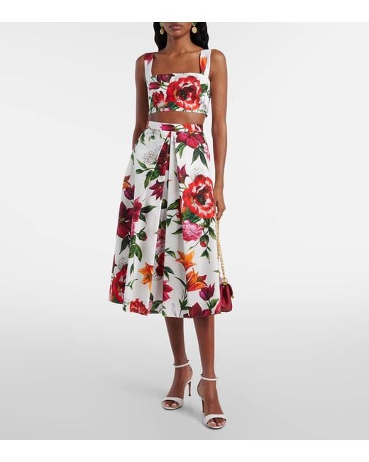 Dolce & Gabbana Red Floral Cotton Poplin Bra Top