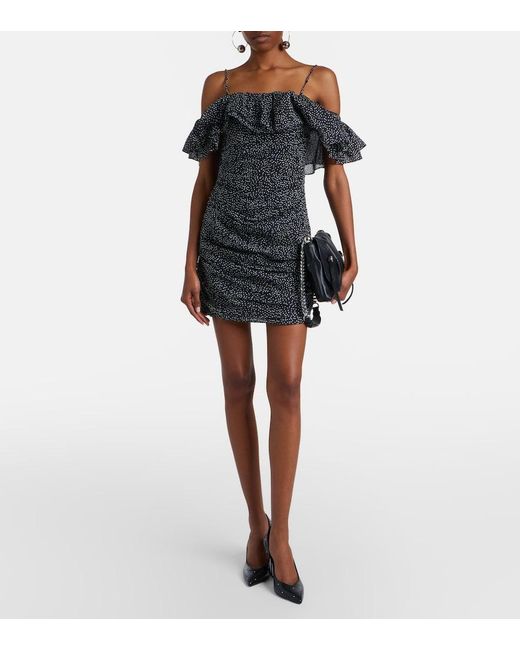 Isabel Marant Black Davilia Draped Polka-Dot Cotton Minidress