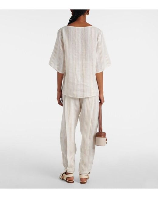 Loro Piana White Mara Striped Linen Top