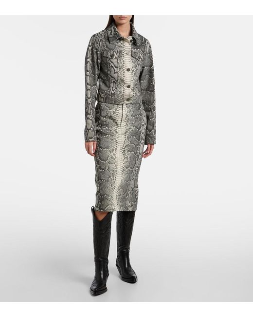 Gabriela Hearst Gray Adelaide Snake-Print Cotton Midi Skirt