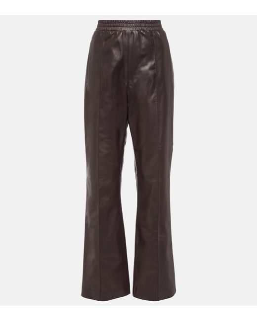 Loewe Flared Leather Pants in Brown | Lyst