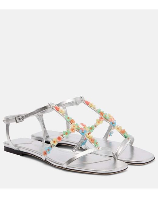 Jimmy Choo White Gwyn Daisy Floral-Applique Leather Sandals