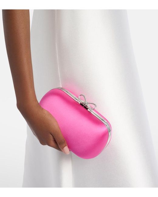 Self-Portrait Pink Bow Embellished Satin Clutch