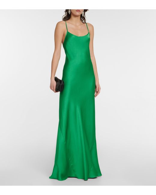 Victoria Beckham Satin Slip Maxi Dress in Green