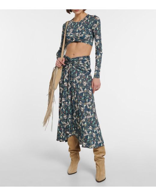Isabel Marant Blue Jinea Floral Jersey Crop Top