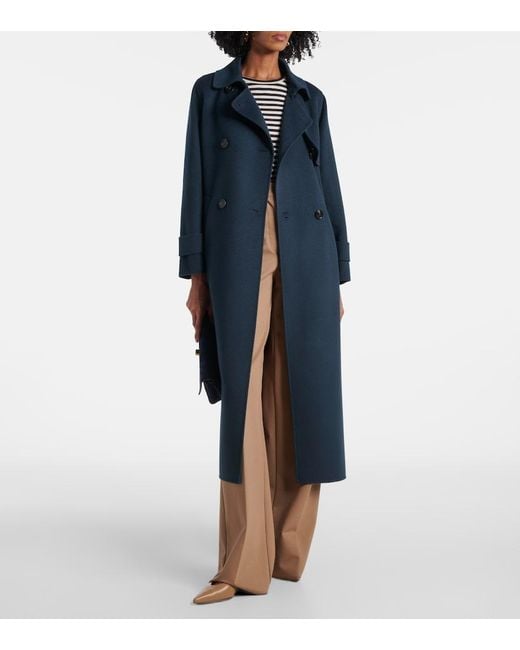 Max Mara Blue Belted Virgin Wool Coat