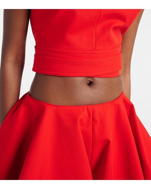 Alaïa Red Belted Cotton Gabardine Crop Top