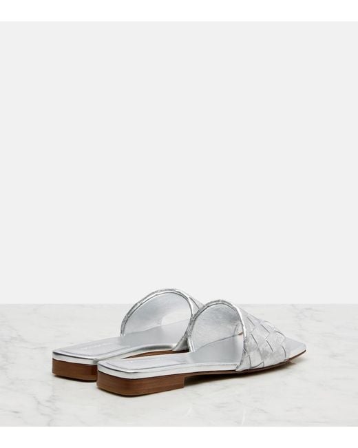 Bottega Veneta White Parco Intrecciato Leather Mules