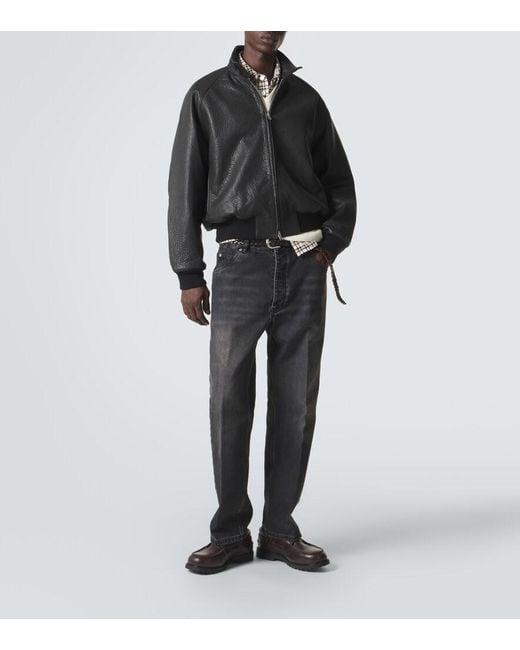 Studio Nicholson Black Over Leather Bomber Jacket for men