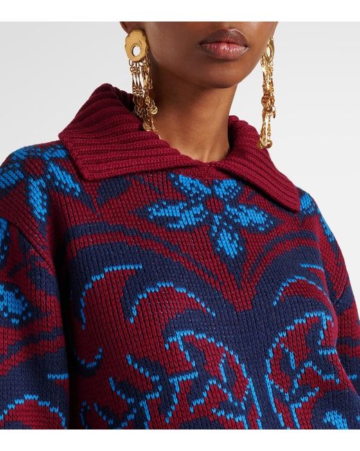 Etro Red Polopullover Aus Woll-Jacquard