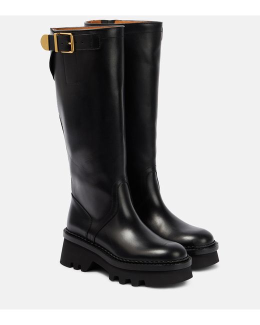 Chloé Owena Leather Knee-high Boots in Black | Lyst