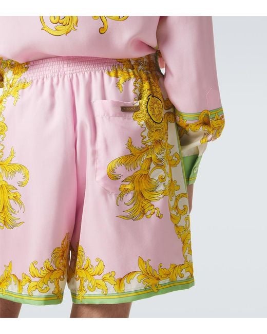 Versace Pink Printed Silk Shorts for men