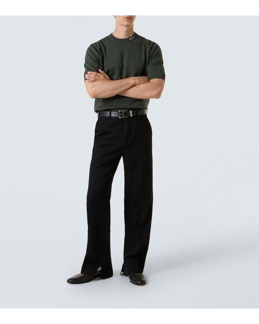 Gucci Green Silk Cotton Knit T-Shirt With Intarsia for men