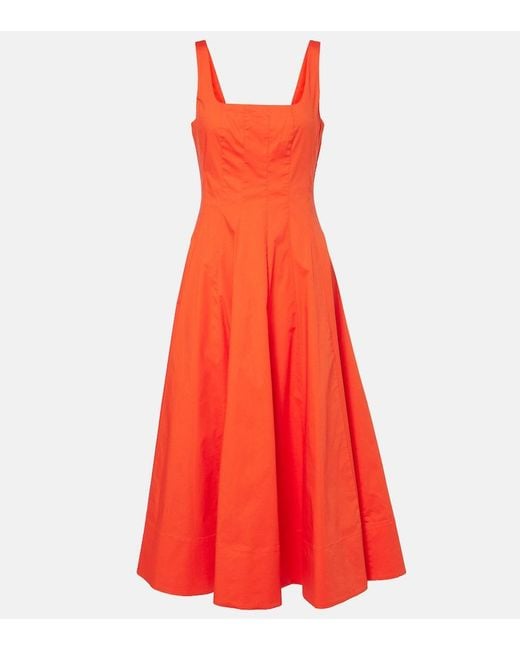 Staud Red Wells Cotton Poplin Midi Dress