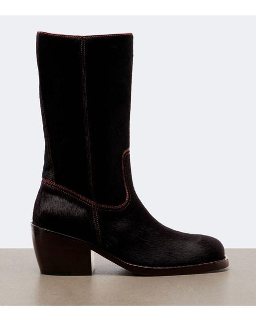 Dries Van Noten Black Calf Hair Mid-Calf Boots