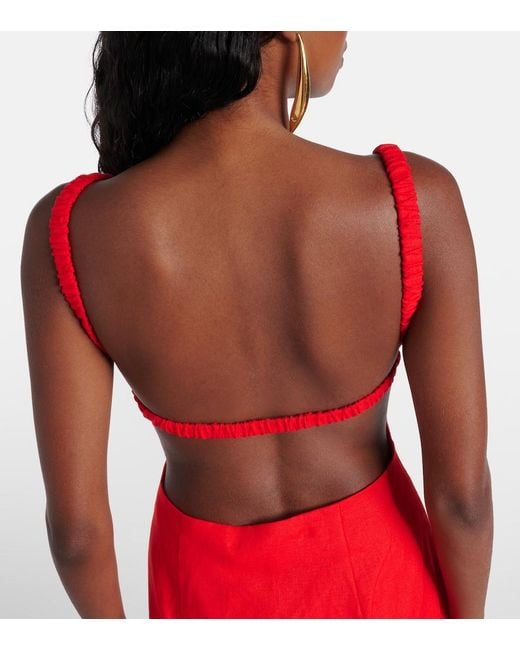 Sir Red Primrose Ruched Linen Maxi Dress