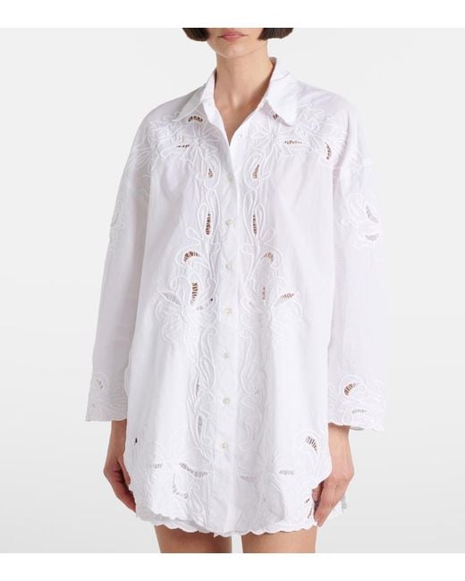 Juliet Dunn White Broderie Anglaise Cotton Poplin Shirt
