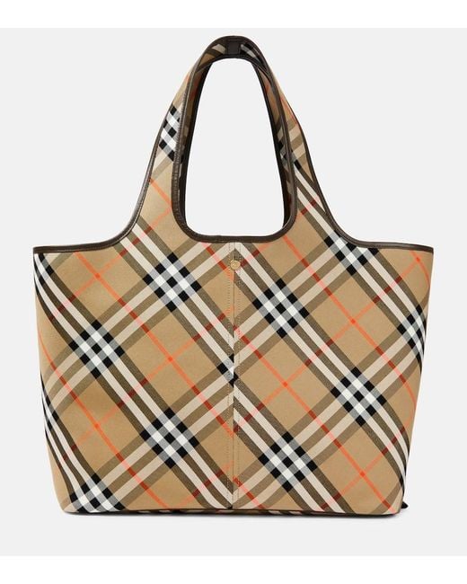 Burberry Metallic Tote Bag Check Medium Aus Canvas