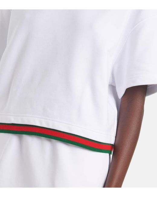 Gucci White Cropped-Top Web Stripe Aus Baumwoll-Jersey