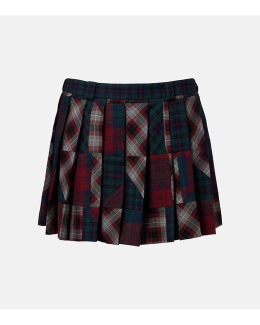 Miu Miu Black Patchwork Plaid Virgin Wool Miniskirt