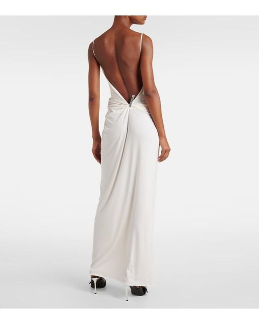 Coperni White Draped Embellished Jersey Maxi Dress